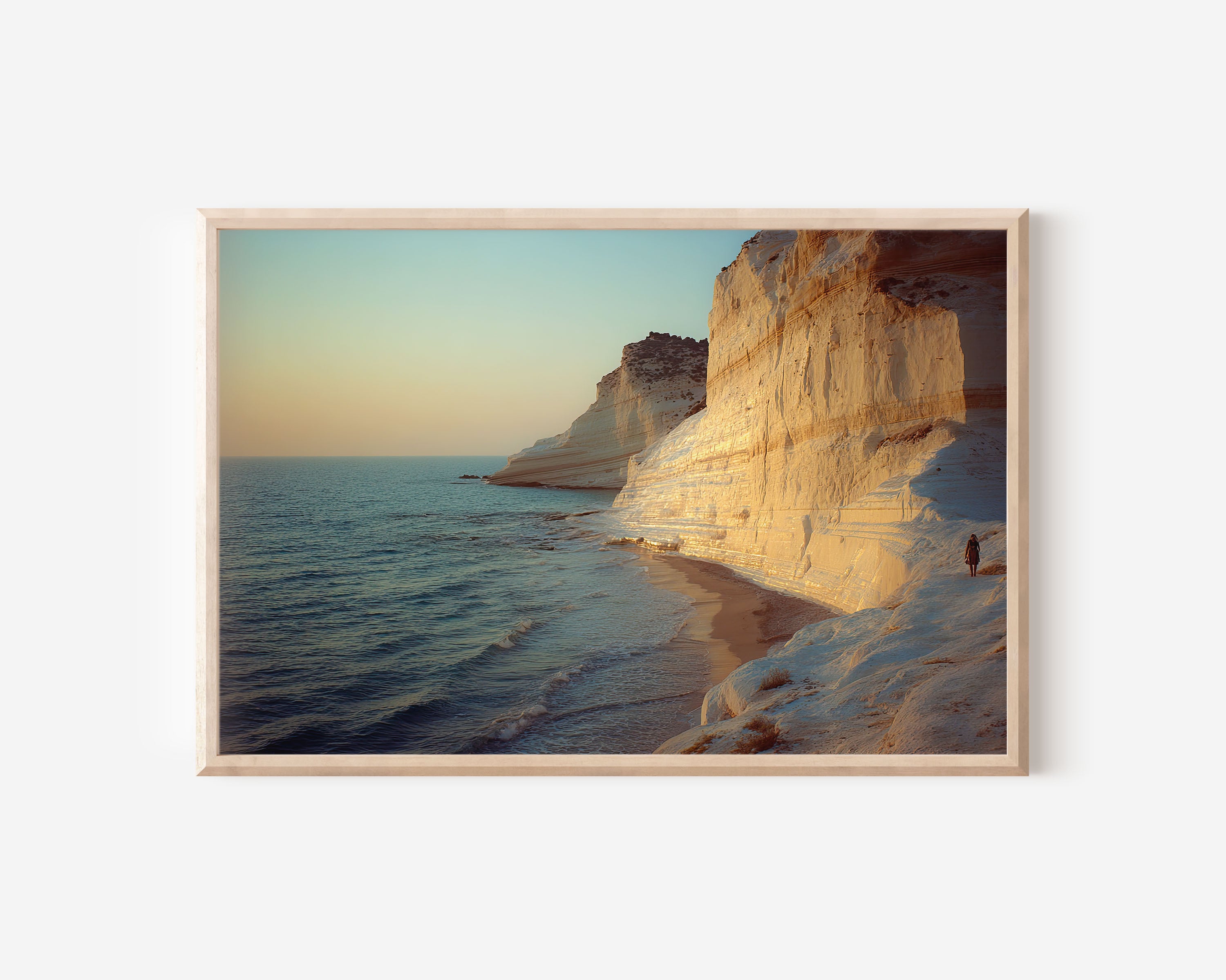 Scala dei Turchi Sicily Italy Wall Art Print, White Limestone Cliffs Mediterranean Coastal Landscape