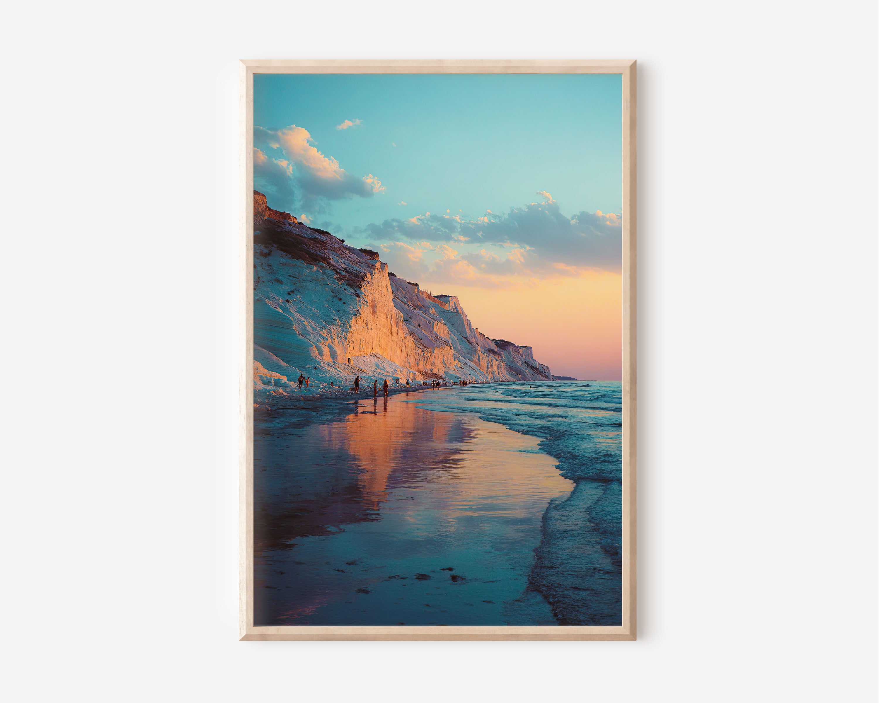 White Cliff Beach Sunset Wall Art | Coastal Reflection Landscape Print