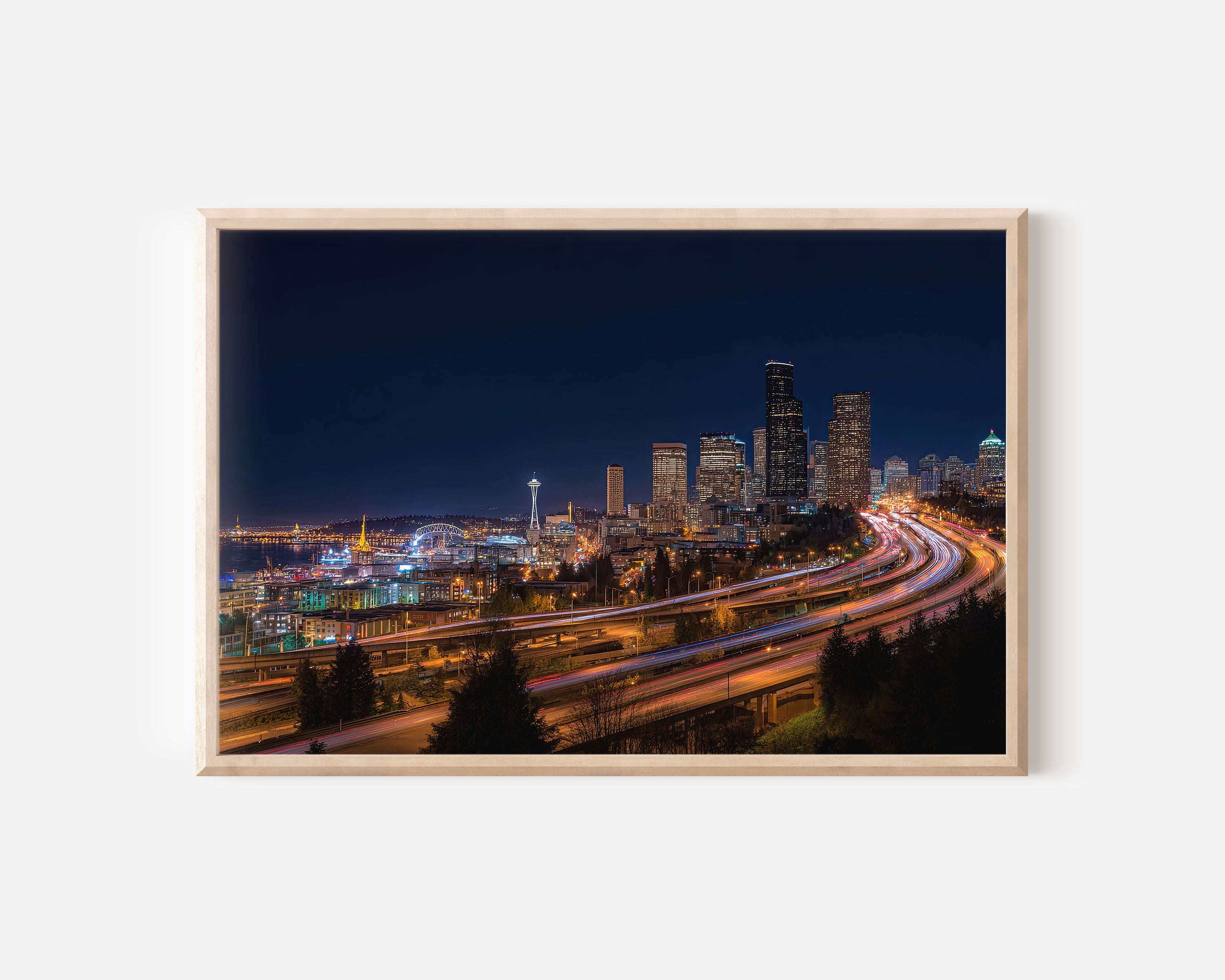 Seattle Night Skyline Wall Art Print, Space Needle City Lights