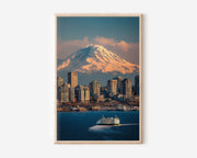 Seattle Skyline Ferry Wall Art Print | Mount Rainier Waterfront Photography | Puget Sound Washington Poster | Pacific Northwest Home Decor | City & Mountain Print