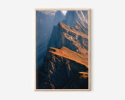 Seceda Dolomites Sunrise Ridge Wall Art | Italian Alps Golden Hour Mountain Landscape Print | Dramatic Europe Travel Photography