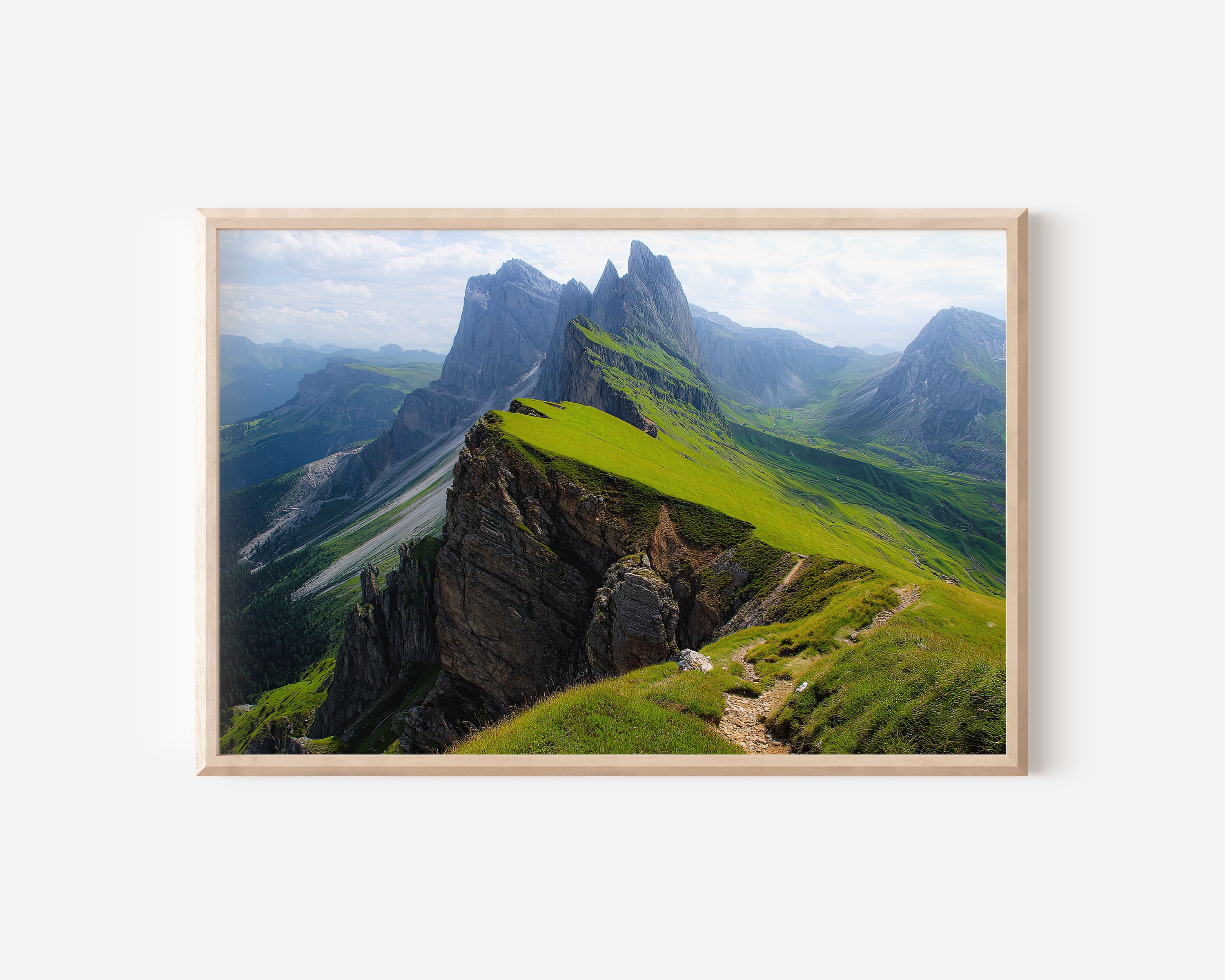 Seceda Ridge Dolomites Wall Art – Dramatic Alpine Green Ridge Landscape Print