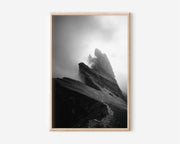 Seceda Ridge Black & White Wall Art Print | Dramatic Mountain Canvas