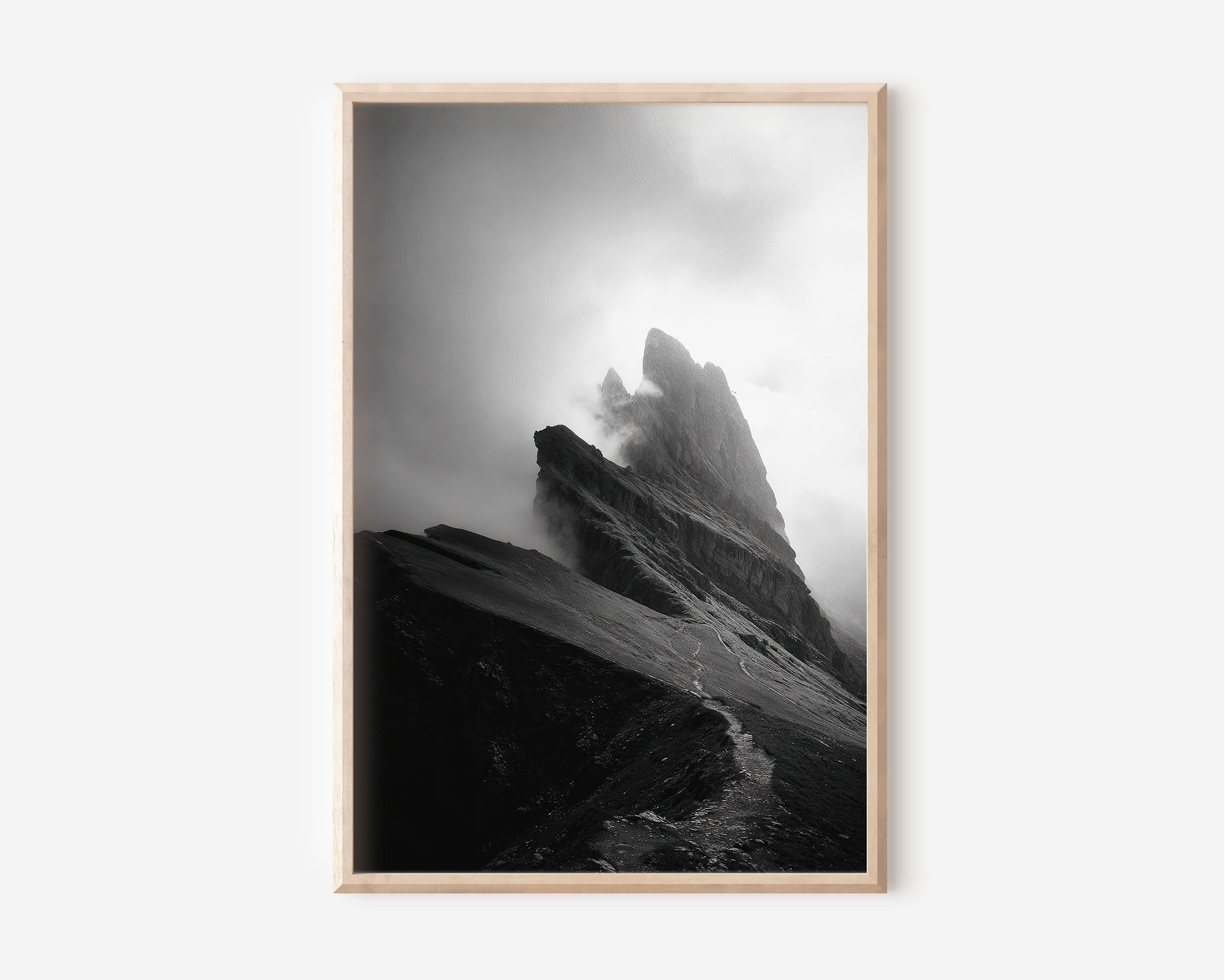Seceda Ridge Black & White Wall Art Print | Dramatic Mountain Canvas