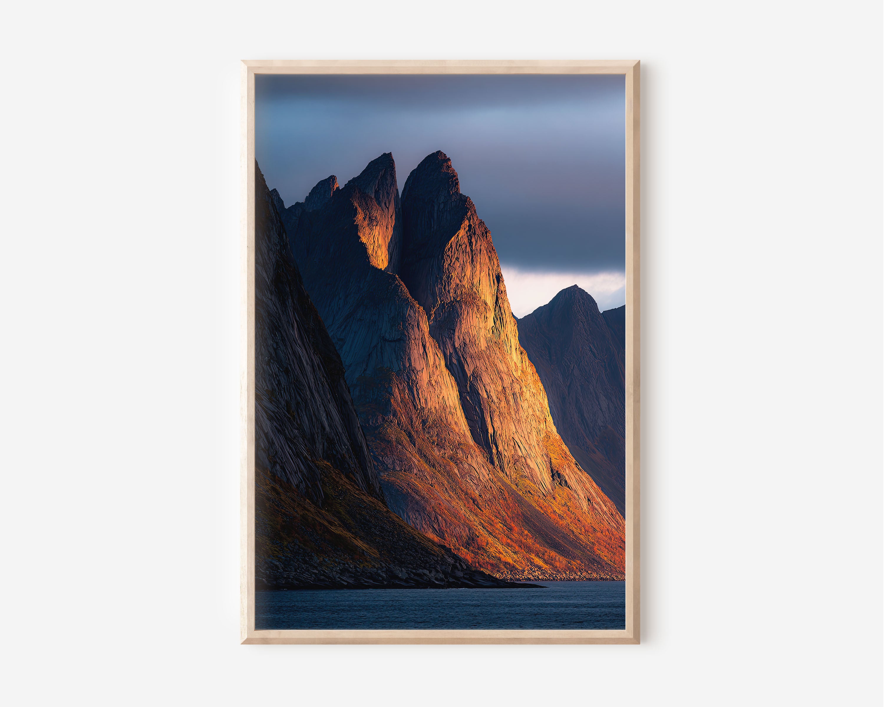 Segla Peak Senja Sunset Ablaze Wall Art Print | Norway Arctic Mountain Photography | Dramatic Landscape Home Decor