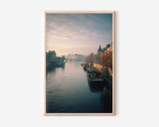 Seine River Morning Wall Art Print | Paris France Houseboat Winter Sunrise Photography | French Travel Poster | Soft Romantic Home Decor