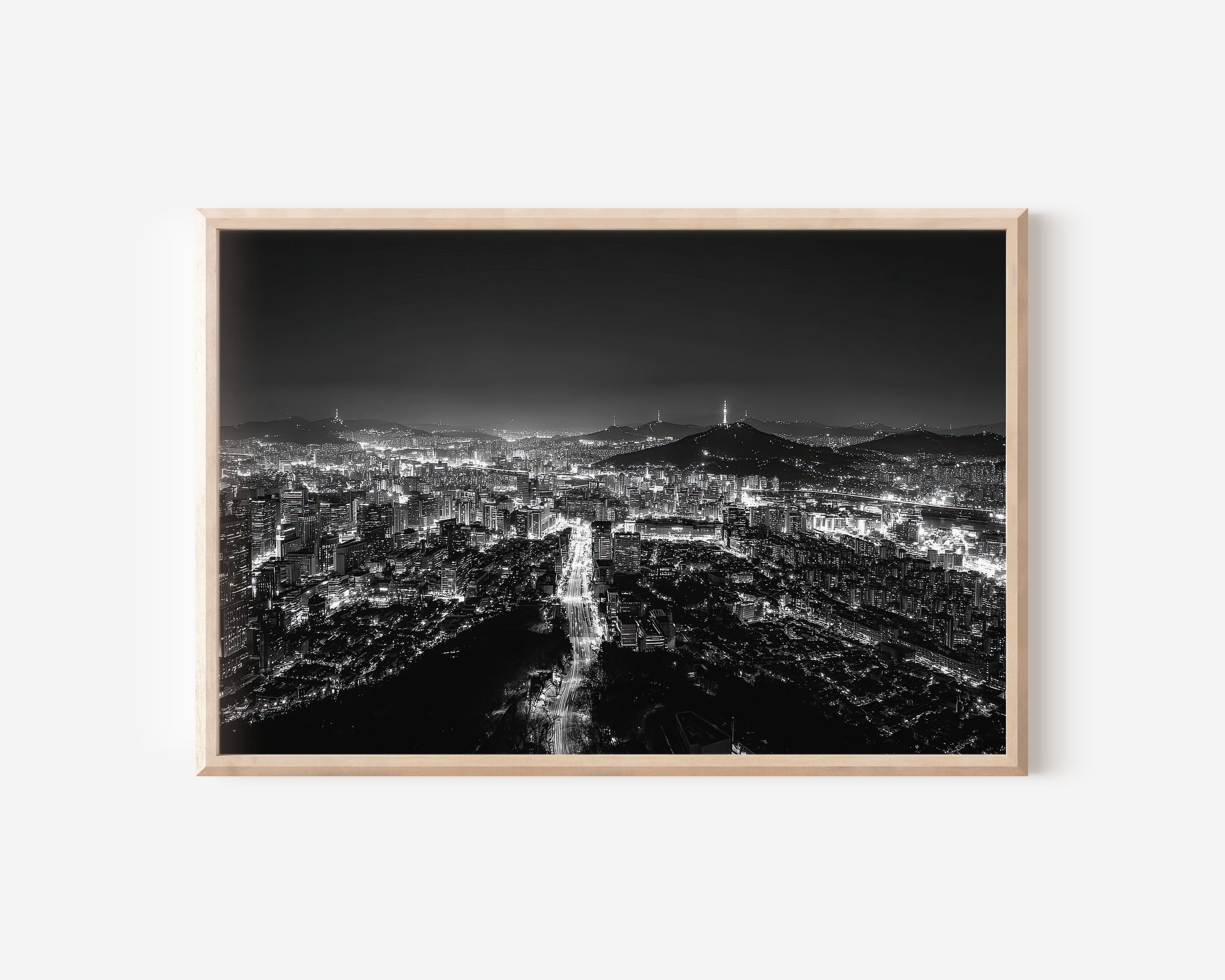 Seoul Cityscape Black & White Canvas Print