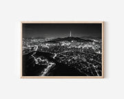 Seoul Skyline Night Black & White Wall Art