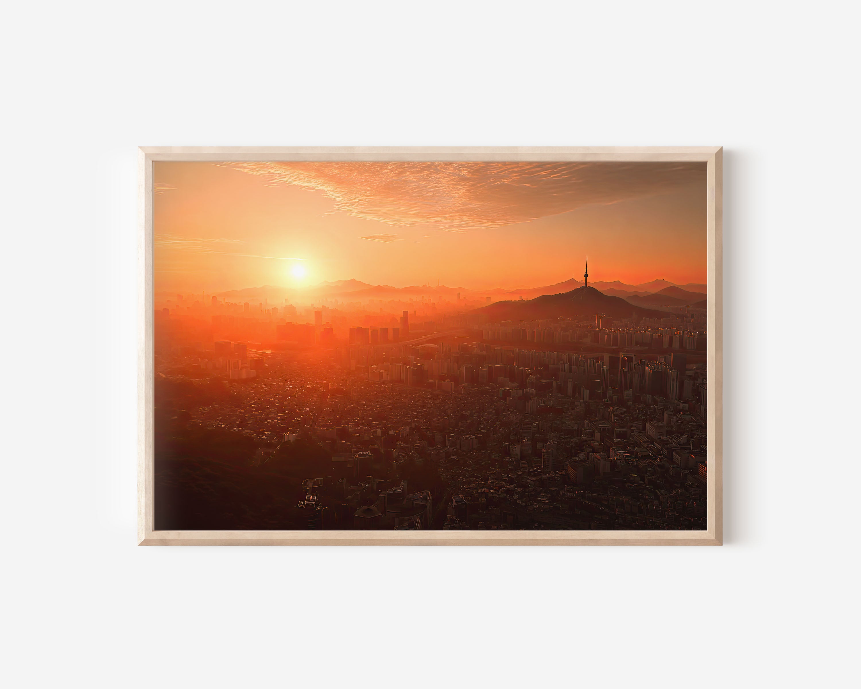 Seoul Skyline Sunrise Print – Namsan Tower Wall Art
