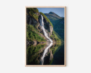 Seven Sisters Waterfall Geirangerfjord Print | Norway Fjord Waterfall Wall Art | Geiranger Waterfall Fjord Reflection Landscape Photography Poster
