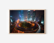 Shanghai Lujiazui Skyline Wall Art Print, China Night City Lights