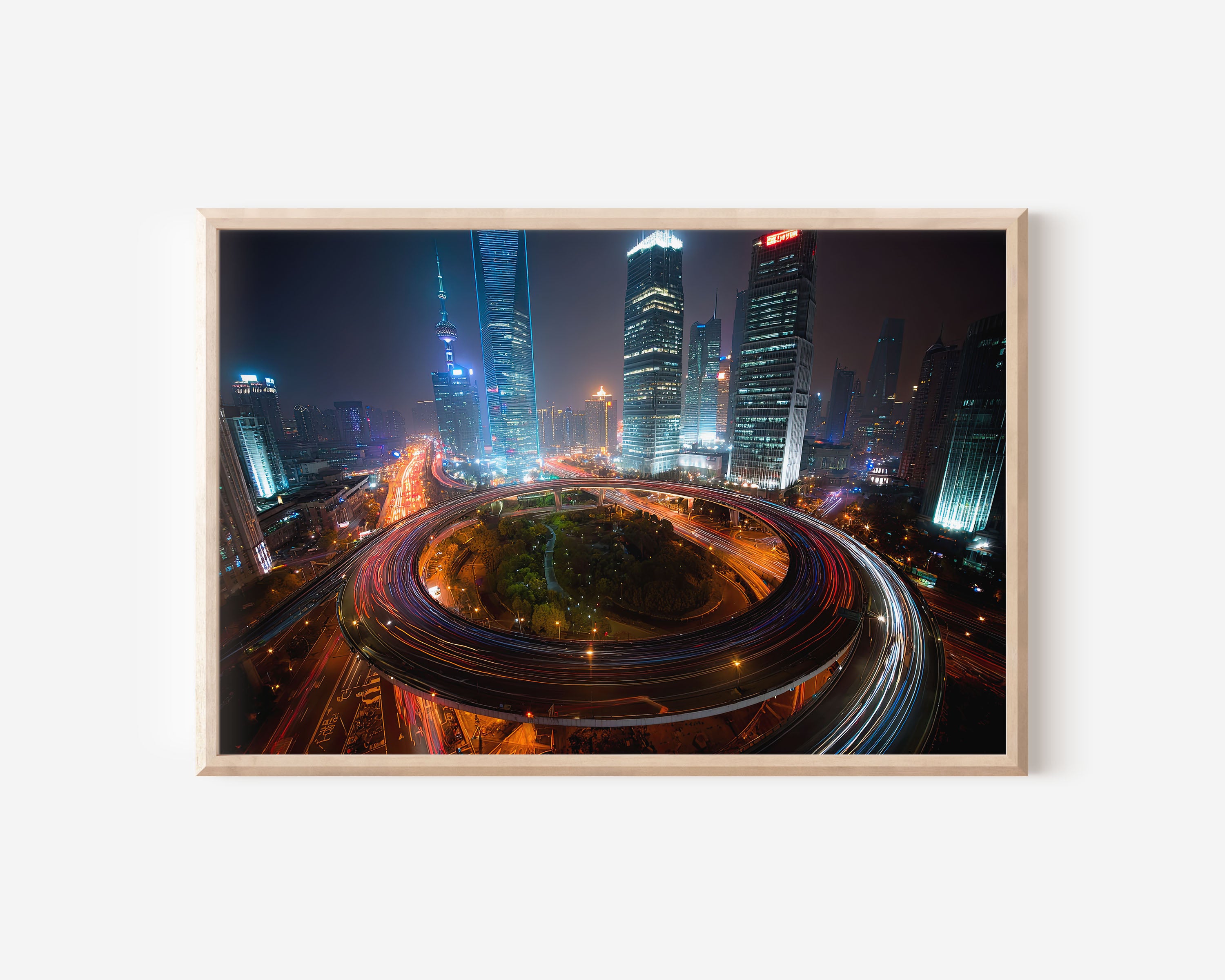 Shanghai Lujiazui Skyline Wall Art Print, China Night City Lights