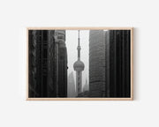 Shanghai Oriental Pearl Tower Black & White Wall Art Print