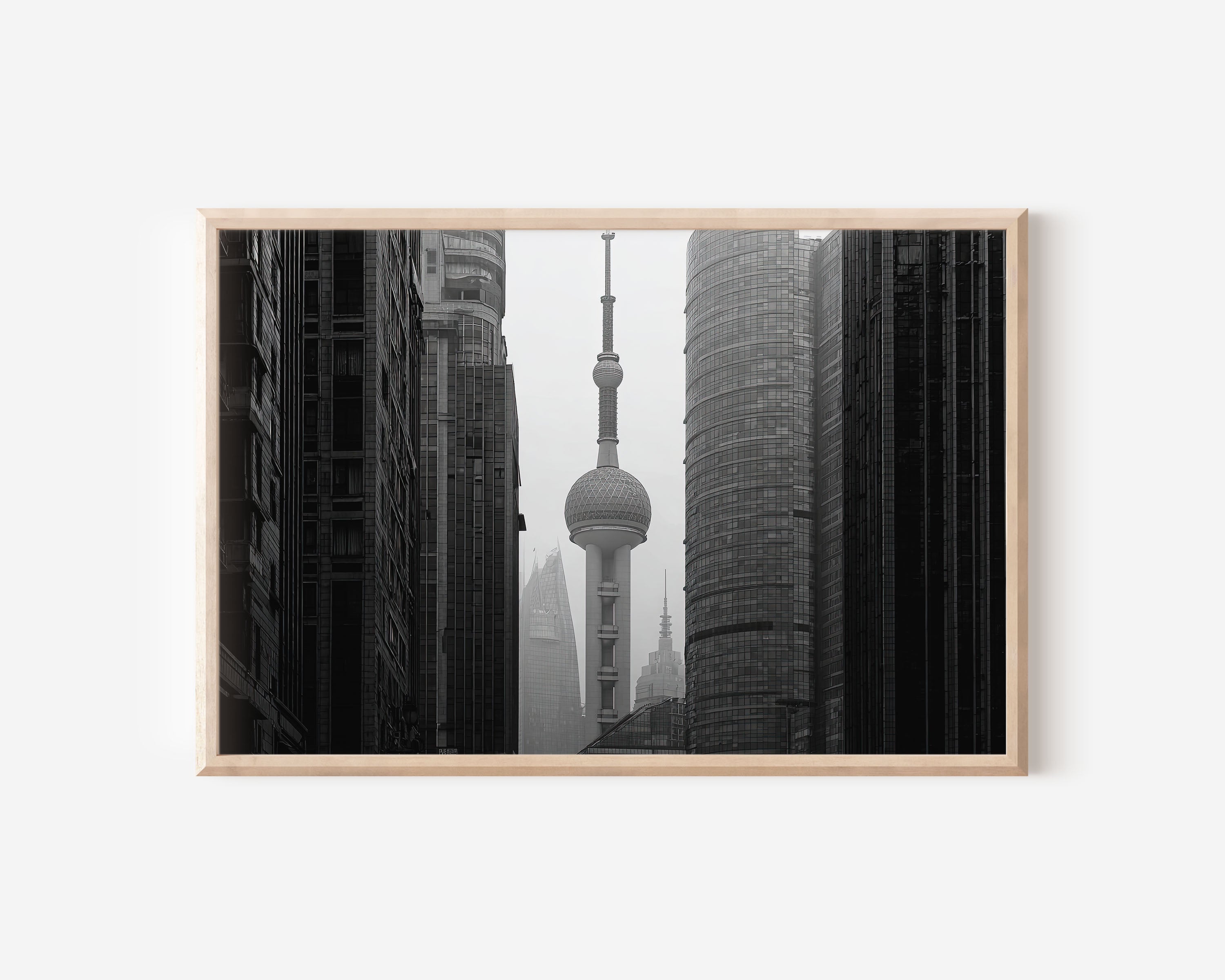 Shanghai Oriental Pearl Tower Black & White Wall Art Print