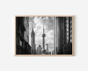 Shanghai Skyline Black & White Wall Art Print