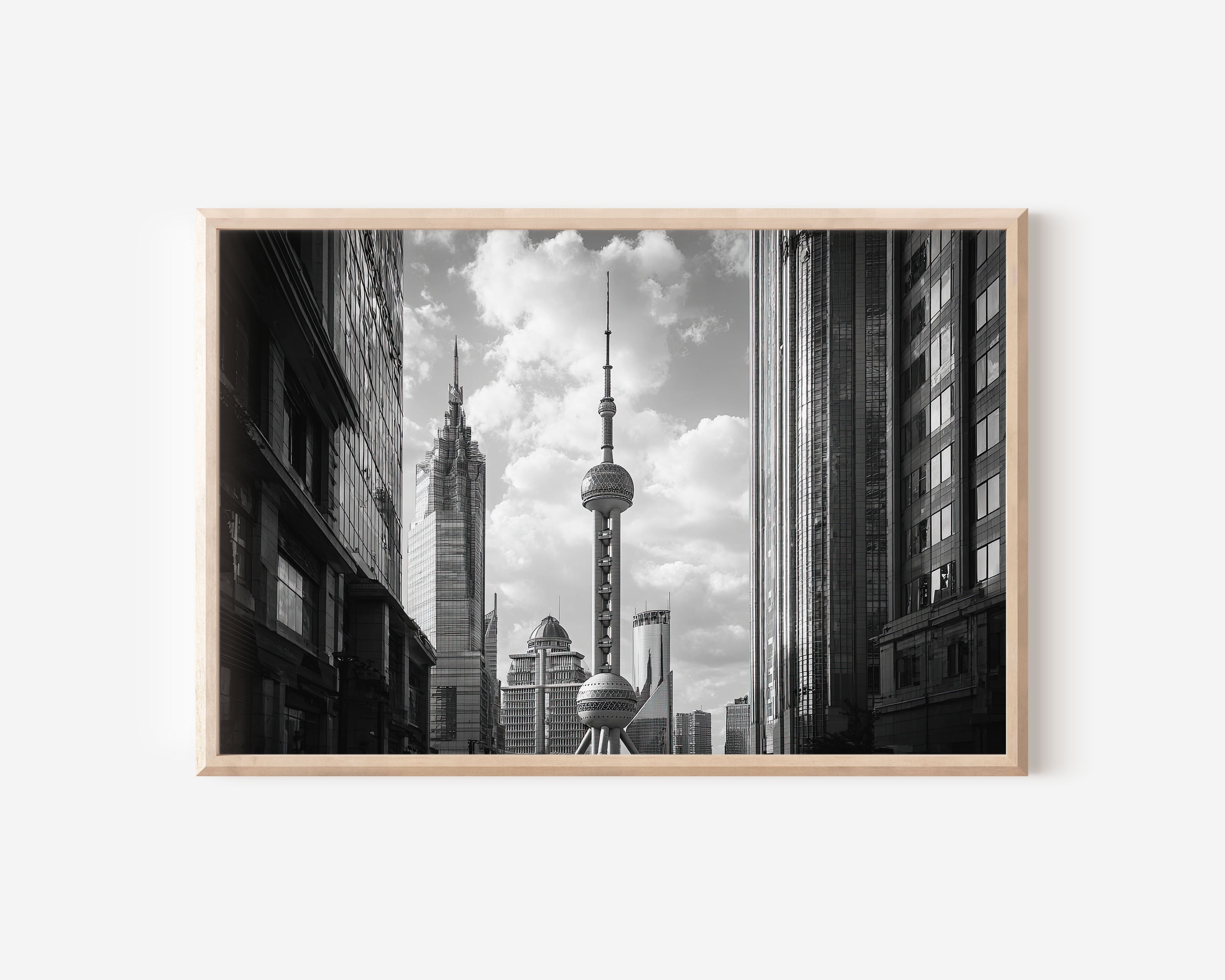 Shanghai Skyline Black & White Wall Art Print