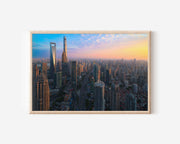 Shanghai Skyline Golden Hour Print – Modern China Wall Art