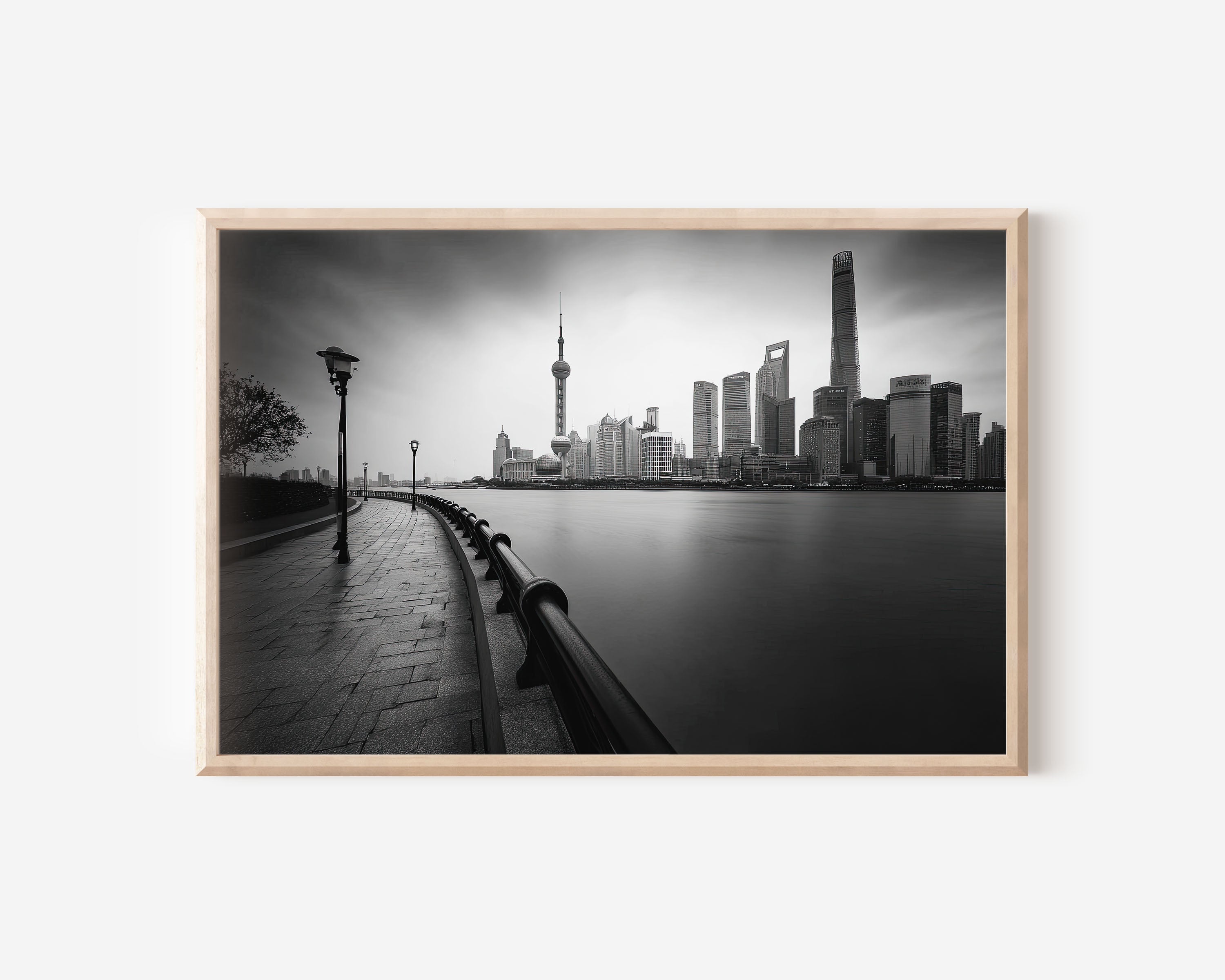 Shanghai Skyline The Bund Black & White Wall Art