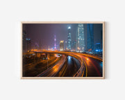 Shanghai Skyline Wall Art Print, China Night City Light Trails