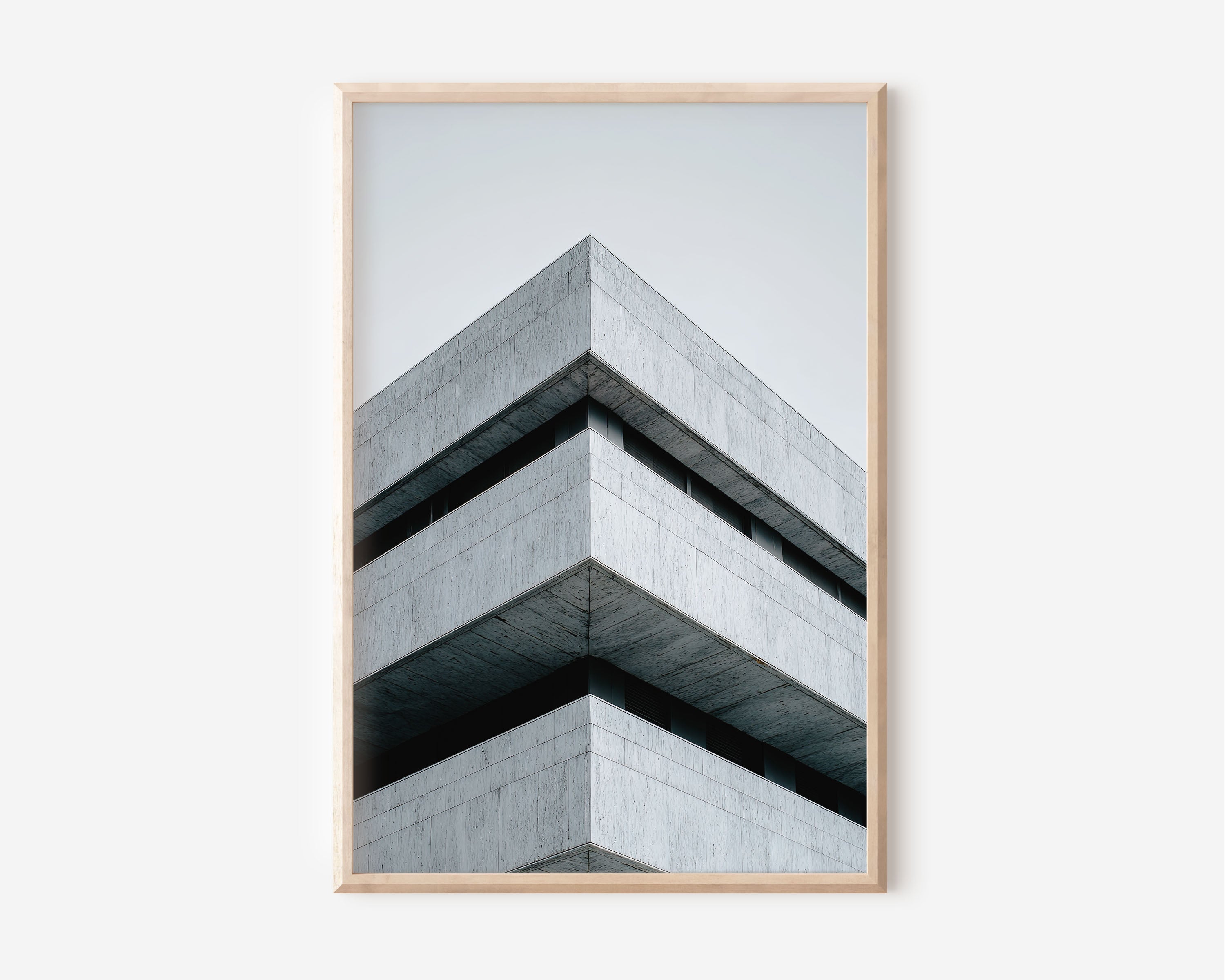 Brutalist Concrete Building Corner Grey Sky Wall Art Print | Architecture Abstract Photography | Minimalist Home Decor