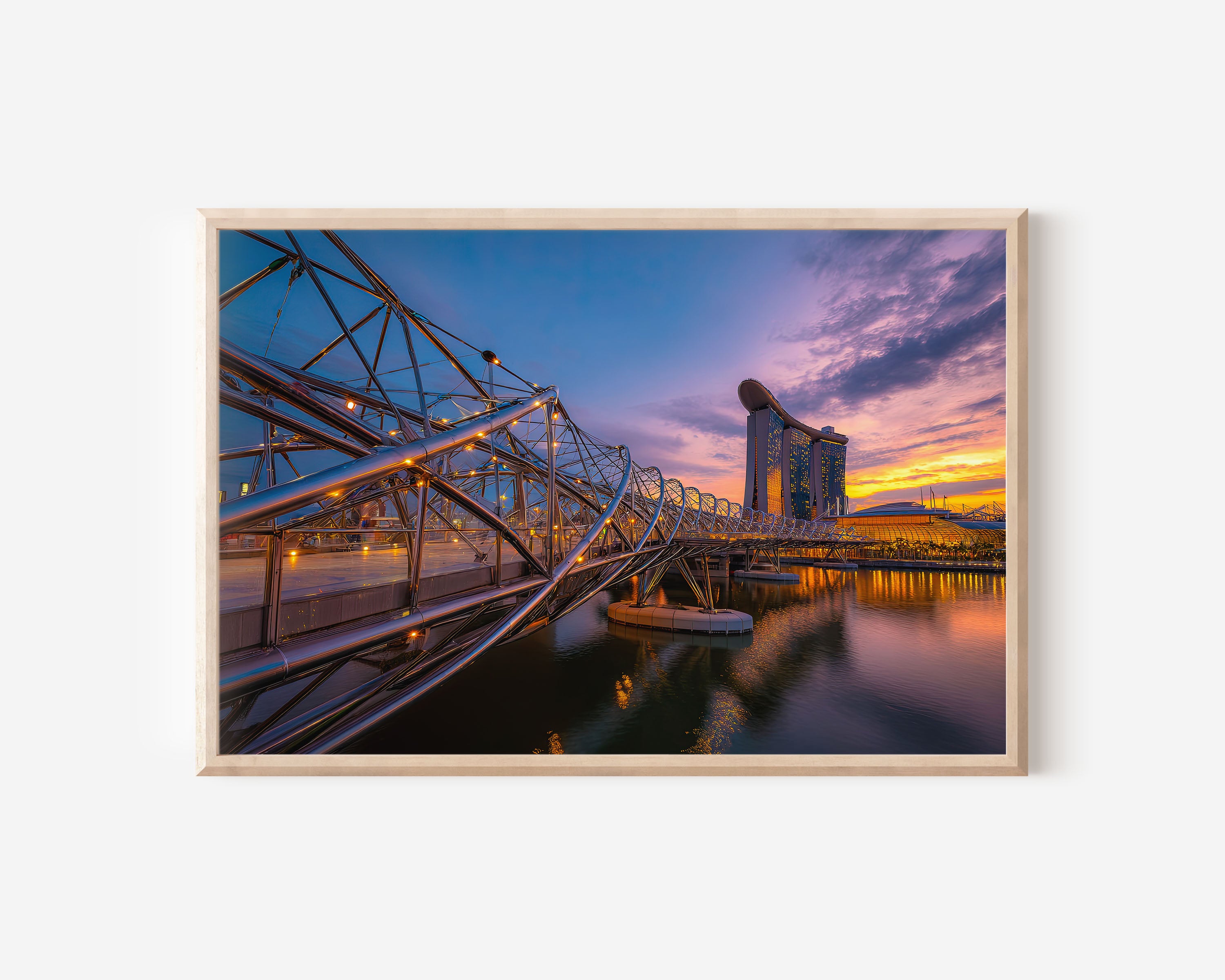 Singapore Helix Bridge Marina Bay Sunset Wall Art Print