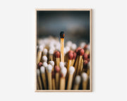 Burned Matchstick Standing Among Unburned Matches Wall Art Print | Macro Conceptual Photography | Minimalist Motivational Home Decor