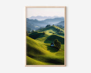 Škofja Loka Hills Slovenia Chapel Print | Slovenian Rolling Hills Wall Art | Slovenia Green Hills Morning Light Chapel Landscape Photography Poster