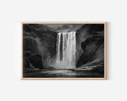 Skógafoss Waterfall Black and White Wall Art Print – Iceland Landscape Canvas