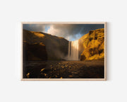 Skógafoss Waterfall Print – Iceland Golden Light Wall Art