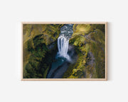 Skógafoss Waterfall Iceland Wall Art – Dramatic Aerial Nature Landscape Print