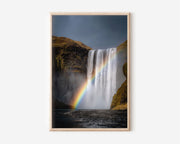Skógafoss Waterfall Wall Art Print – Iceland Rainbow Waterfall Canvas, Dramatic Nature Landscape, Nordic Decor