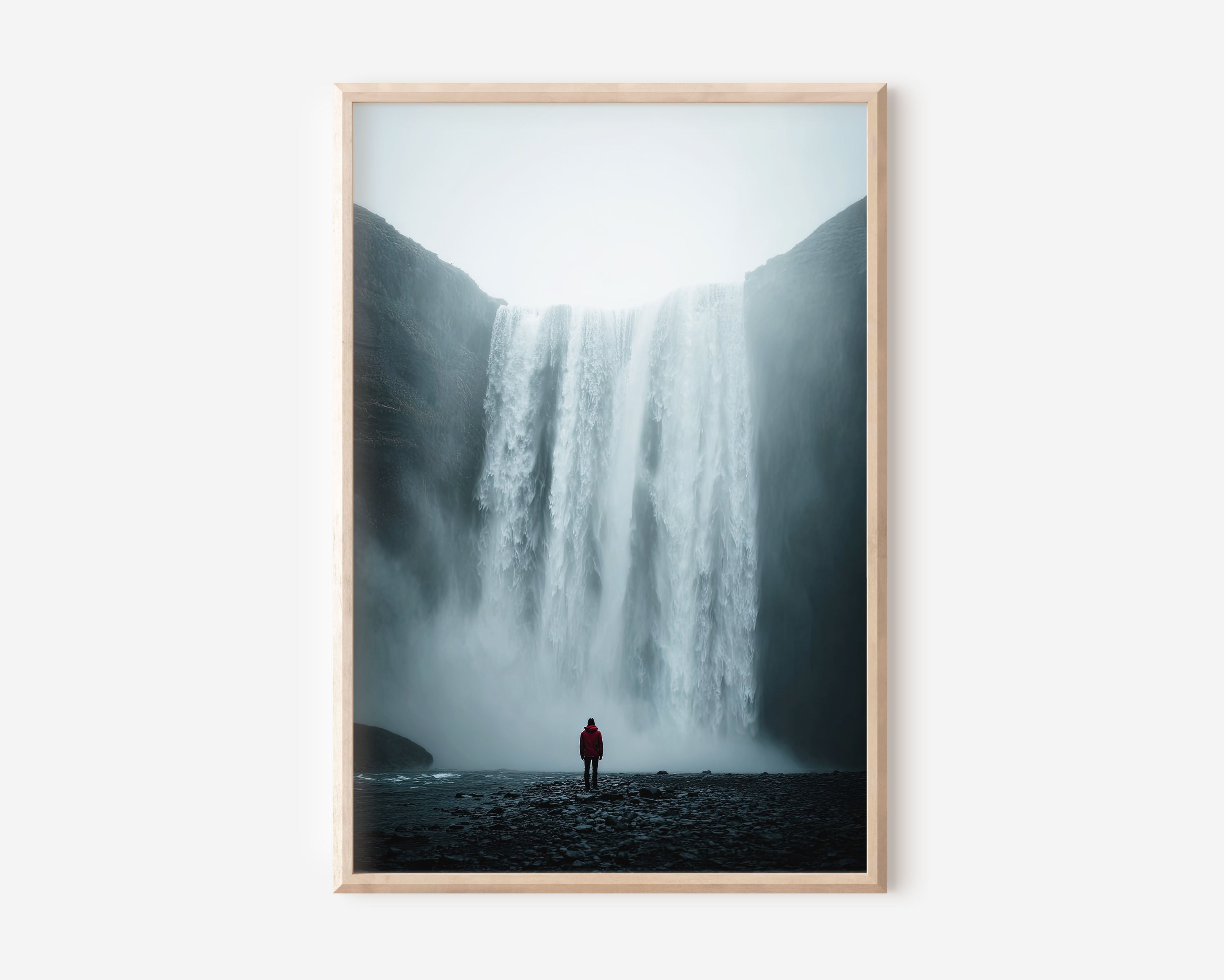 Skógafoss Iceland Waterfall Print | Lone Figure Iceland Wall Art | Arctic Waterfall Photography