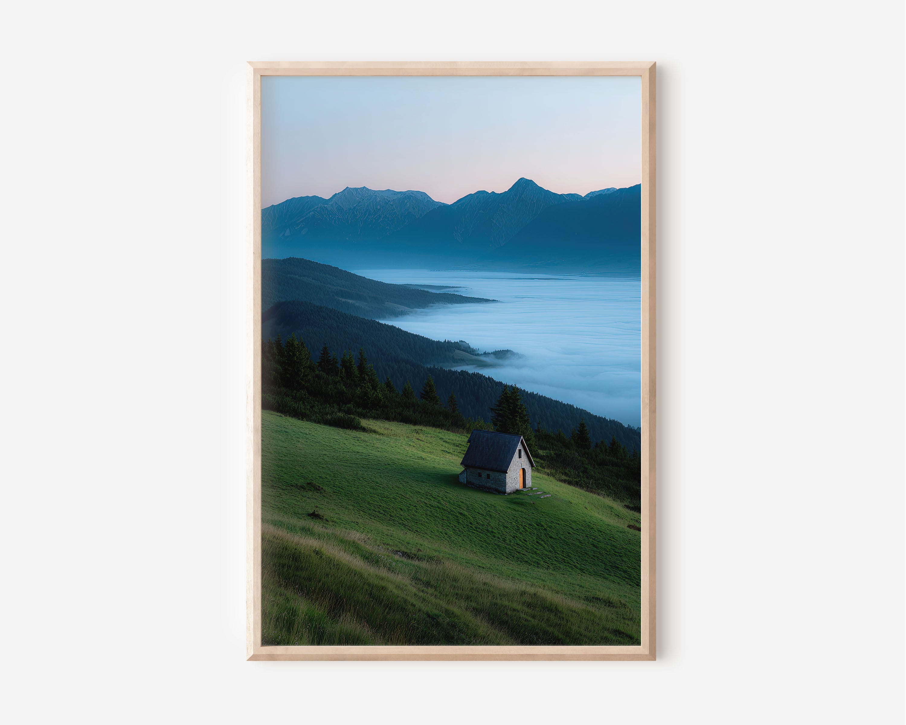 Slovak Alps Lonely Chapel Fog Print | High Tatras Mountain Wall Art | Slovak Mountain Chapel Sea of Clouds Landscape Photography Poster