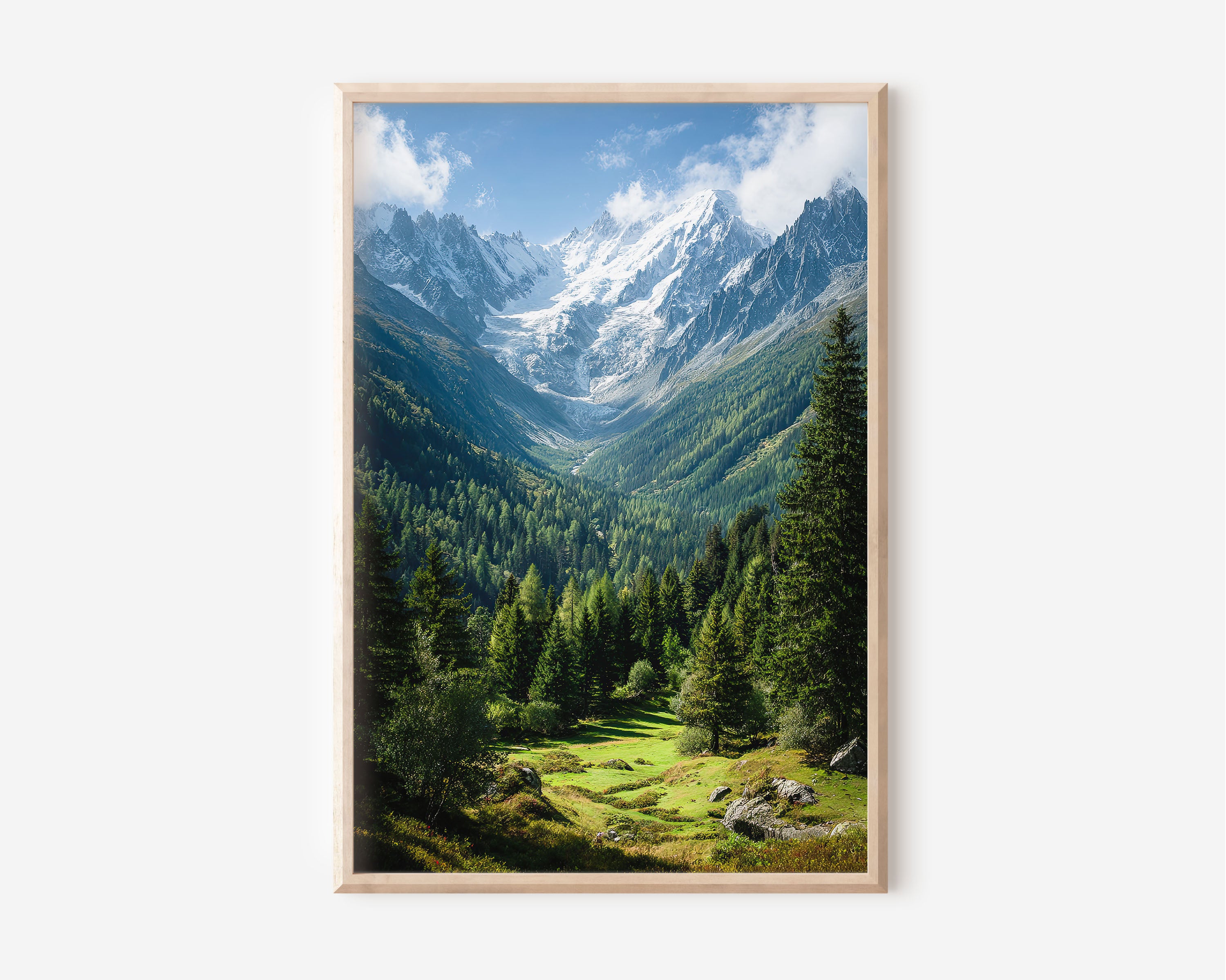 Mont Blanc Alpine Valley Wall Art | Chamonix Snow-Capped Mountain Forest Landscape Print | European Alps Travel Photography