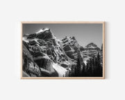 Snowy Mountain Peaks Black & White Wall Art Print
