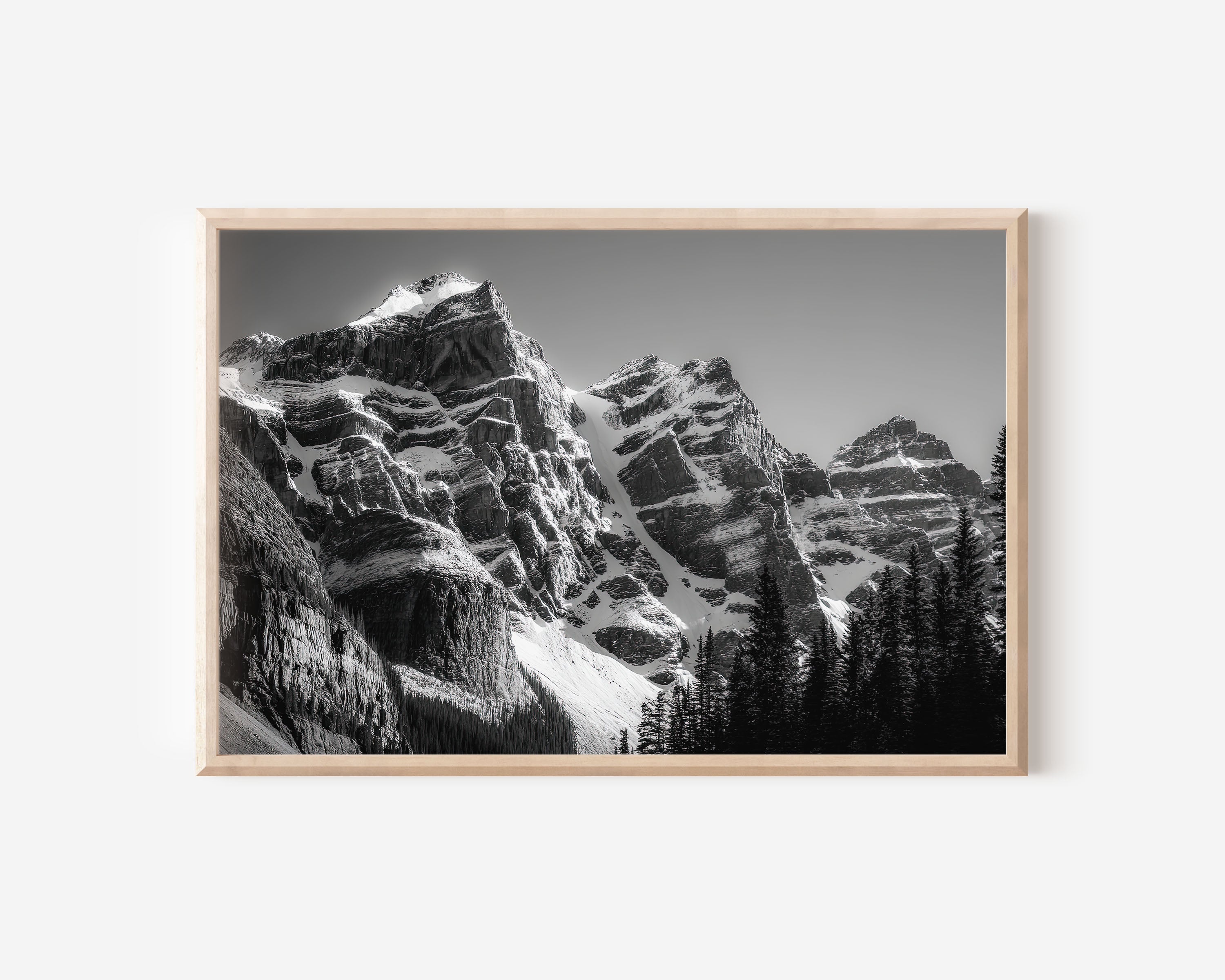 Snowy Mountain Peaks Black & White Wall Art Print