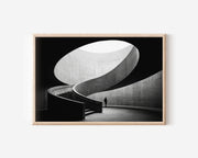 Spiral Concrete Staircase Skylight Print | Black and White Architecture Wall Art | Brutalist Interior Photography