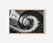 Spiral Staircase Looking Down Print | Black and White Architecture Wall Art | Vertigo Stairwell Photography