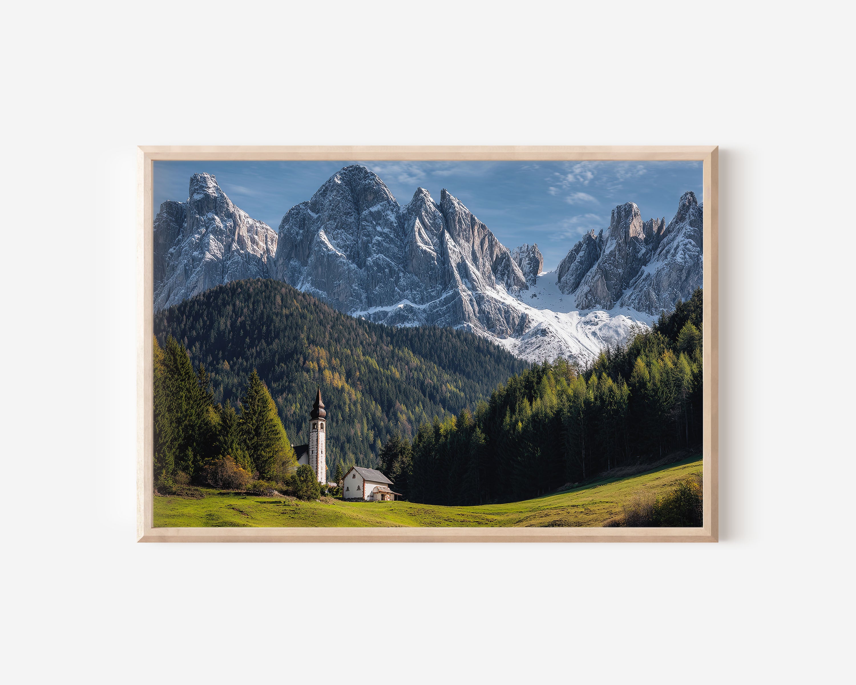 St. Johann Church Dolomites Wall Art – Alpine Meadow Mountain Landscape Print