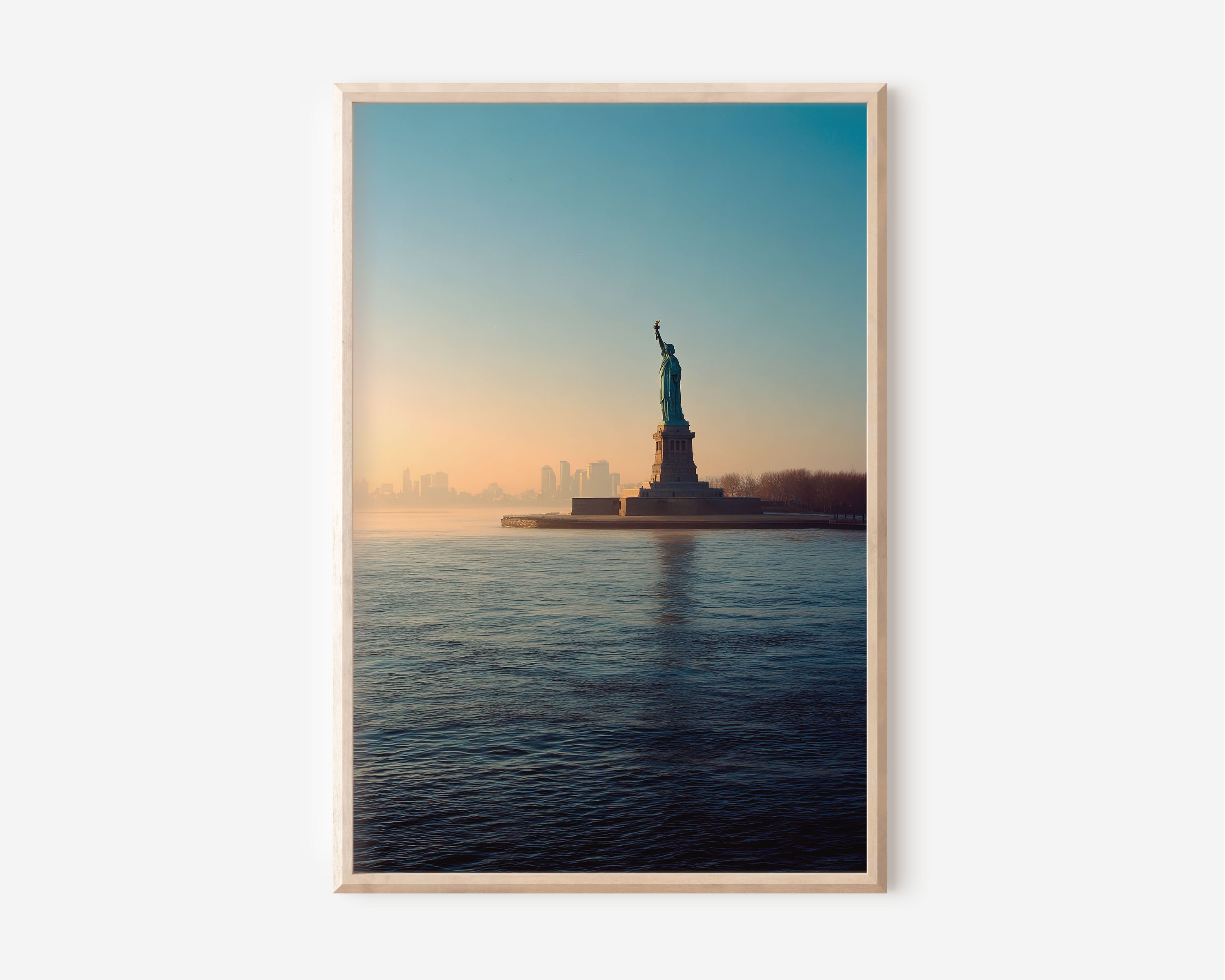 Statue of Liberty Wall Art Print | New York Harbor Sunrise Photography | NYC American Travel Poster | Minimalist Home Decor