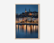 Stockholm Gamla Stan Night Wall Art | Södermalm Waterfront Sweden Blue Hour Print | Travel Photography Poster