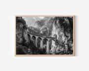 Swiss Alps Train Bridge Black & White Wall Art