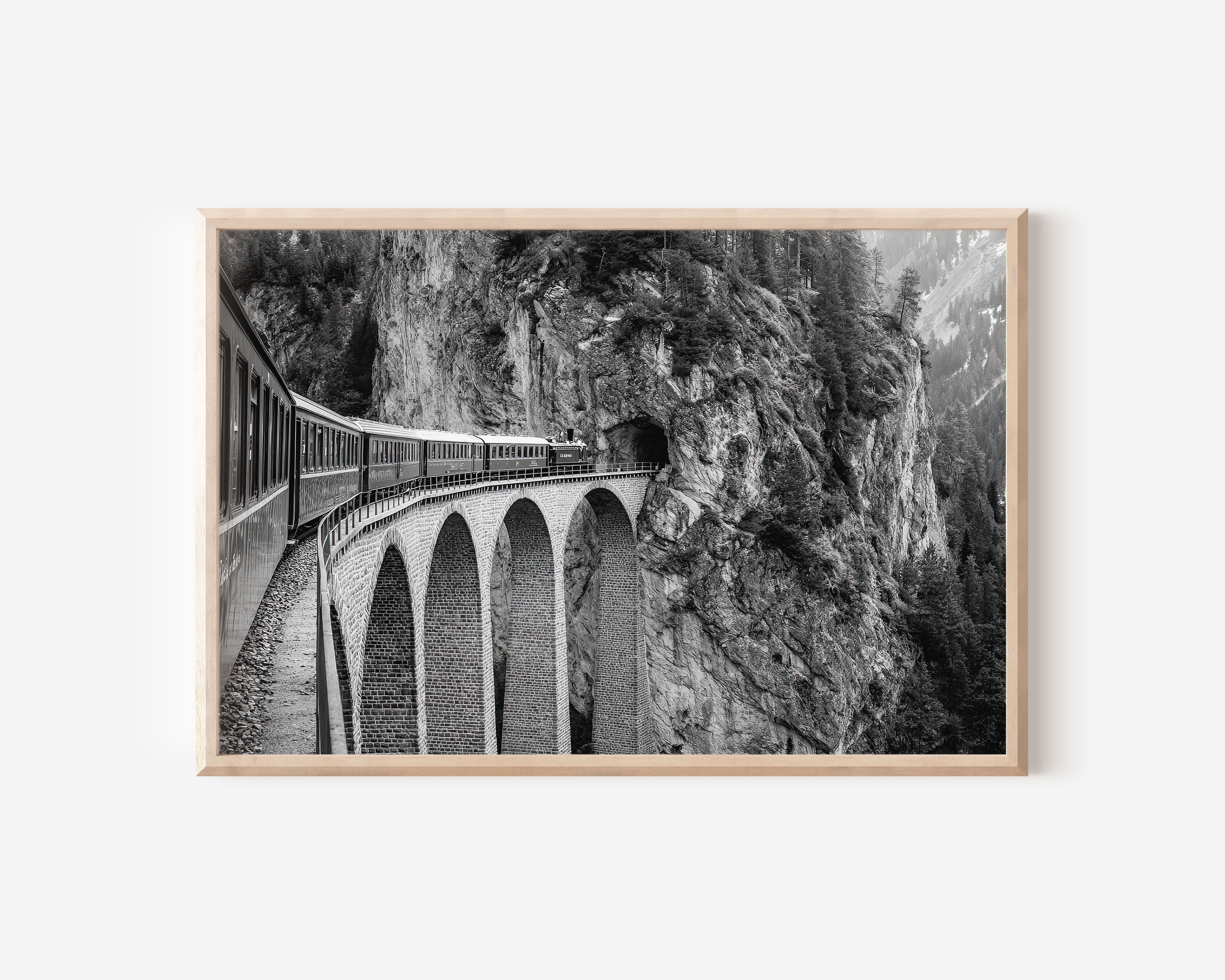 Swiss Mountain Railway Black & White Wall Art