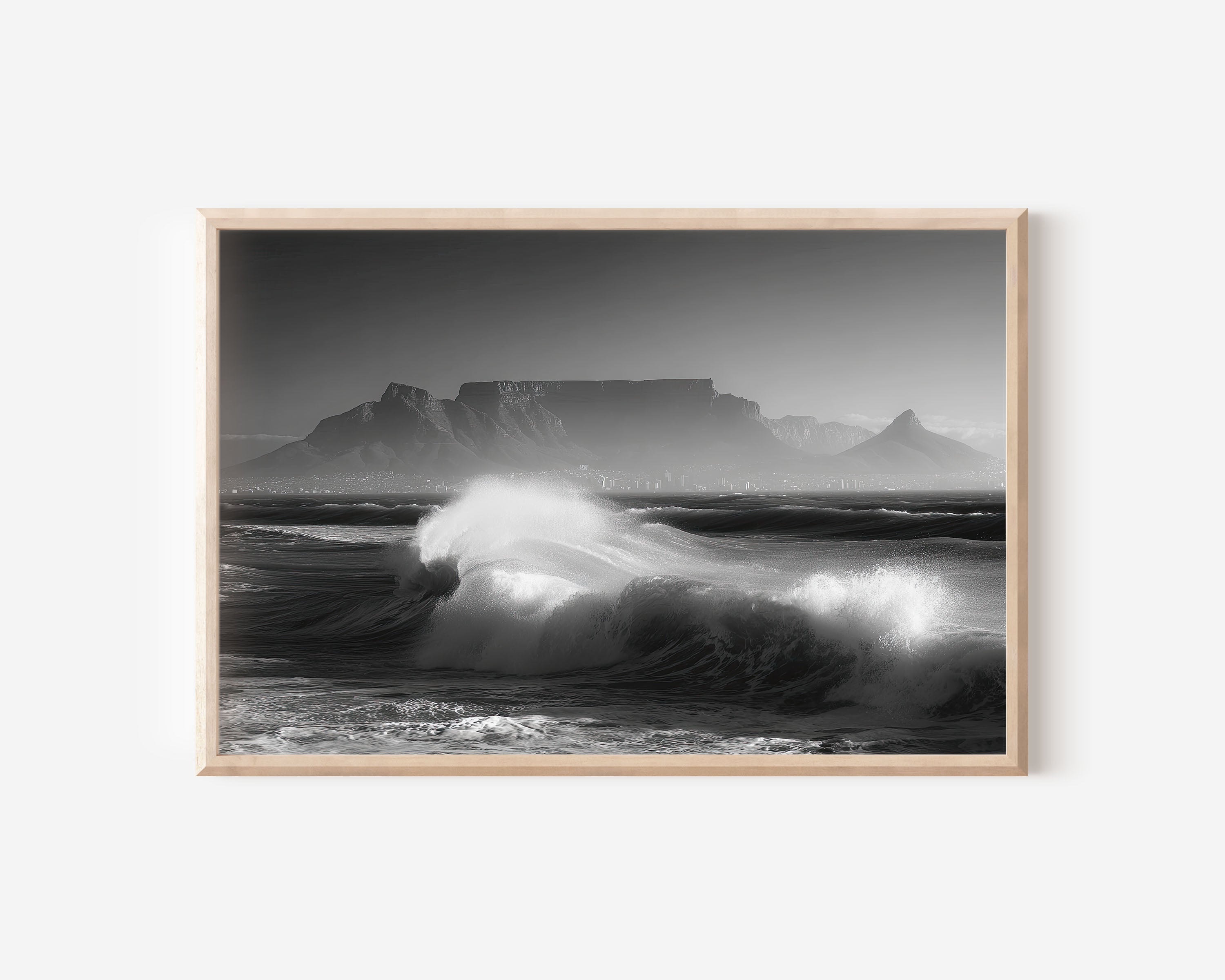 Table Mountain Black and White Wall Art Print – Cape Town Ocean Landscape