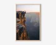 Taft Point Sunset Cliff Yosemite Wall Art Print | El Capitan Valley Photography | Golden Hour Silhouette Hiker Poster