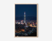 Taipei 101 Night Wall Art | Taipei Taiwan Skyline Mountain Print | City Lights Photography Poster