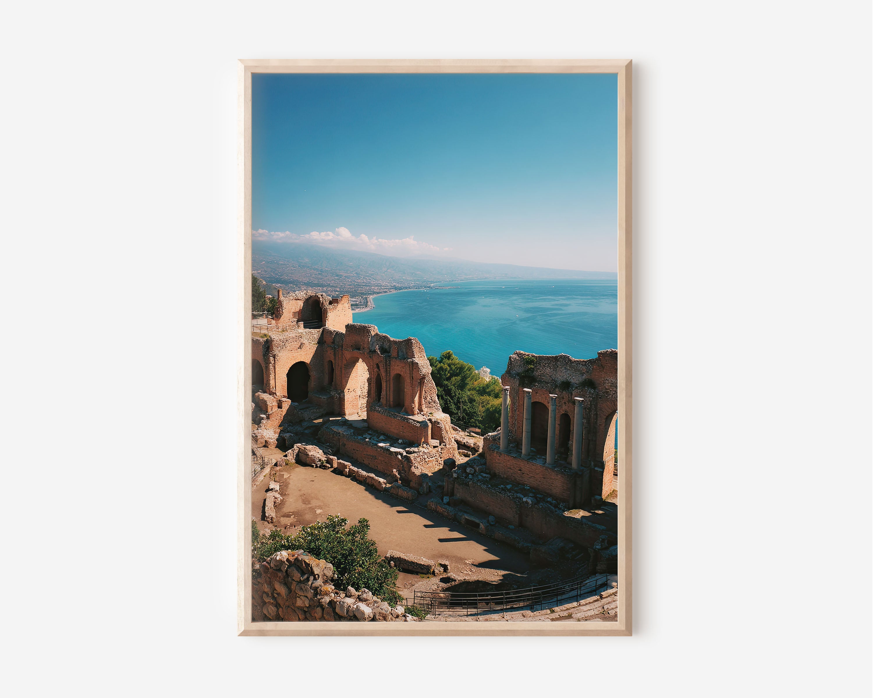 Taormina Coastal Ruins Wall Art | Sicily Ocean View Landscape Print