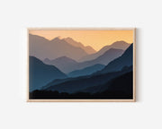 Taroko Mountains Taiwan Sunset Print | Layered Haze Landscape Wall Art