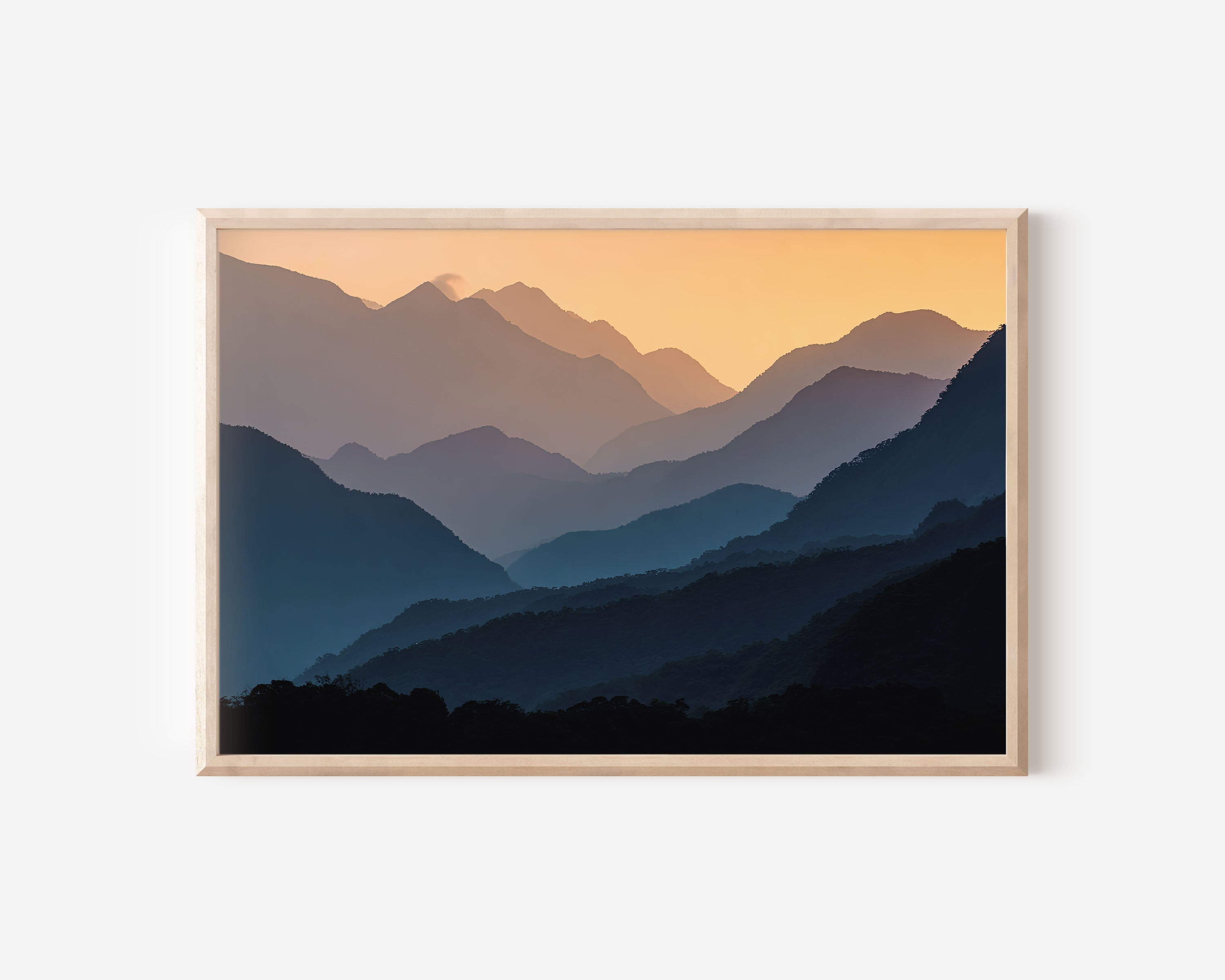 Taroko Mountains Taiwan Sunset Print | Layered Haze Landscape Wall Art