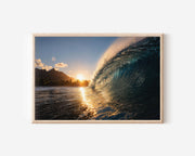 Teahupo'o Tahiti Barrel Wave Print | Golden Sunset Ocean Wall Art